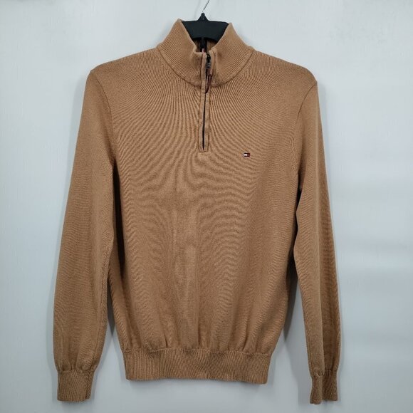 Tommy Hilfiger Cotton Turtleneck Quarter-Zip Pullover Sweater Medium Men Brown - Picture 2 of 11